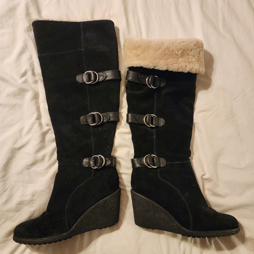 Cole Haan Nike Air Michelle Black Suede Waterproof Shearling Tall Boots Sz. 9.5